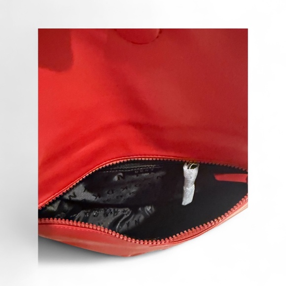 NWT DKNY Tilly Logo Foldover Backpack in cherry red faux leather Brand New
